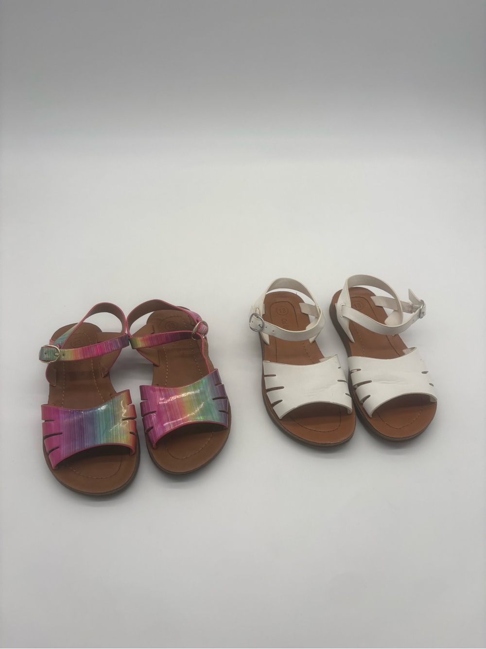 Title: Cat & Jack Girls Sandals Size 13 White + Rainbow Holographic Lot of 2
